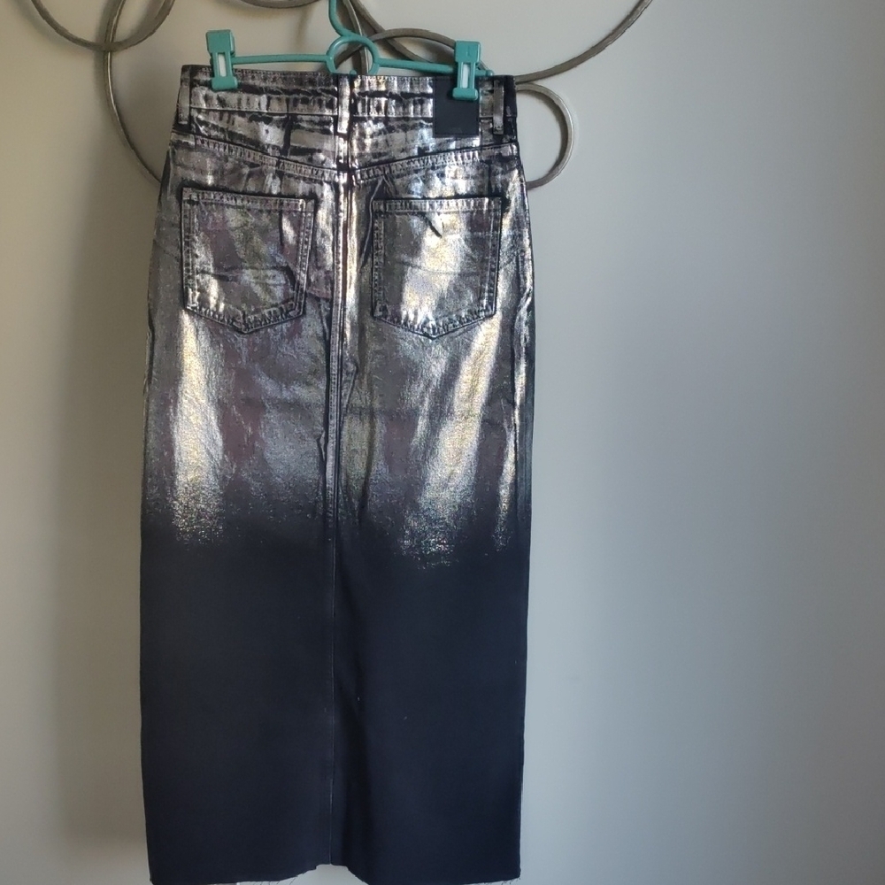 Zara Shimmering Silver Foil And Black Ombre Skirt - Picture 6 of 8